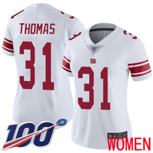 Women New York Giants #31 Michael Thomas White Vapor Untouchable Limited Player 100th Season Football NFL Jersey->women nfl jersey->Women Jersey